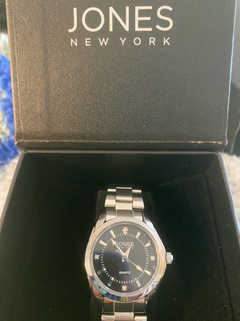 Jones New York Silver Bracelet Watch with Black Dial